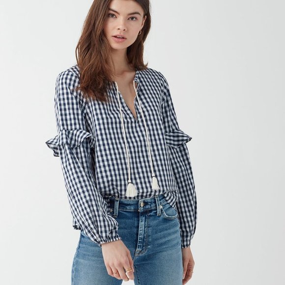 New Splendid Gingham Blouson Sleeve Top Blouse NWT Size XS - Picture 2 of 11